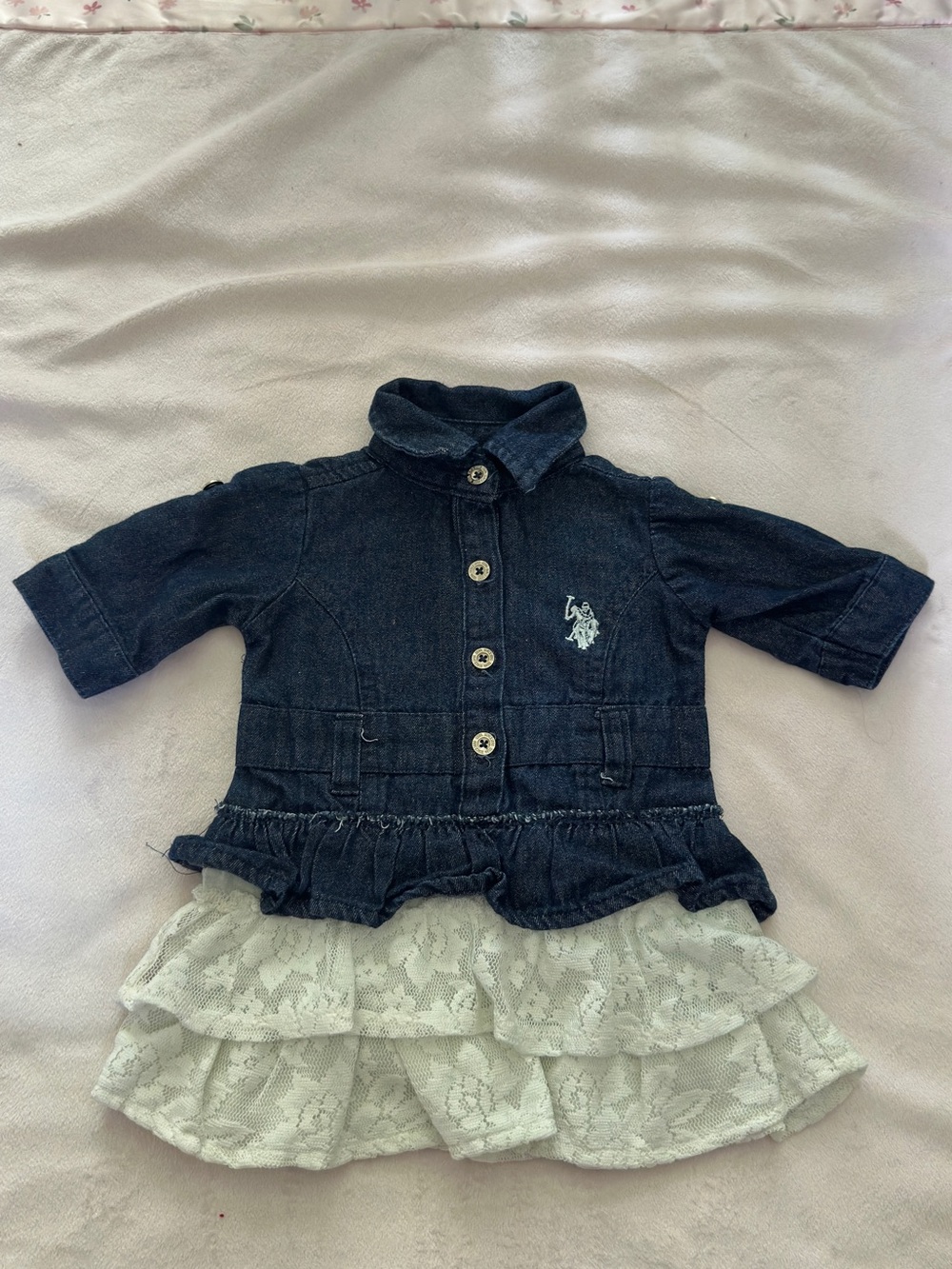 U.S. Polo Assn. Baby Navy Denim Jacket Dress with lace Skirt